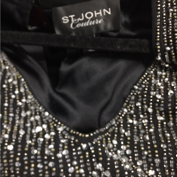 ST JOHN Couture Black 100% Silk Rhinestone Bead Embellished Cocktail Top - Picture 7 of 8